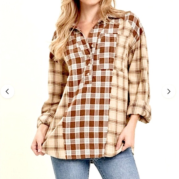 HEYSON Tops - NWT Heyson Brown Plaid Tunic